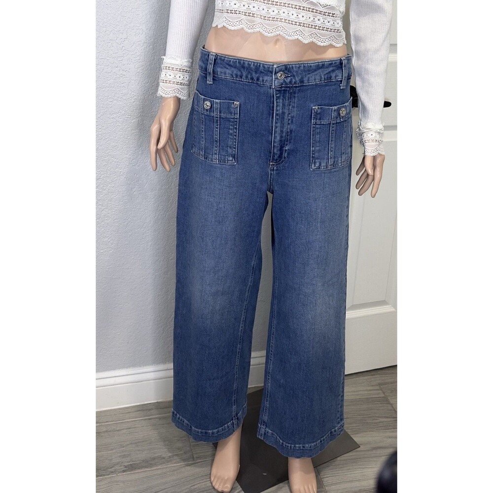 PAIGE Anessa Jeans Womens 31 High Rise Ankle Wide Leg Patch Pocket Blue - Picture 2 of 10
